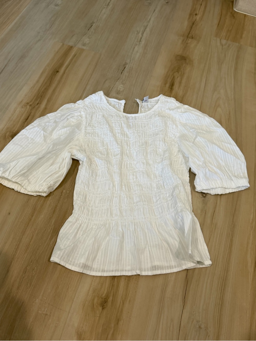 Old Navy White Smocked Peasant Blouse